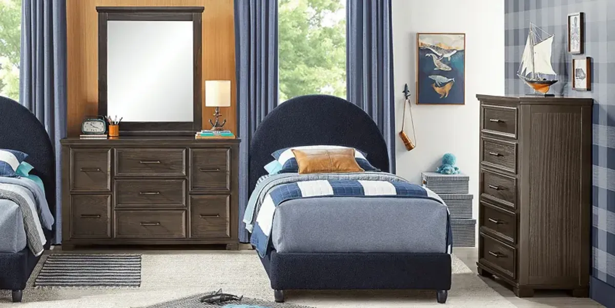 Kids Canyon Lake Java 5 Pc Bedroom with Moonstone Navy Twin Upholstered Bed