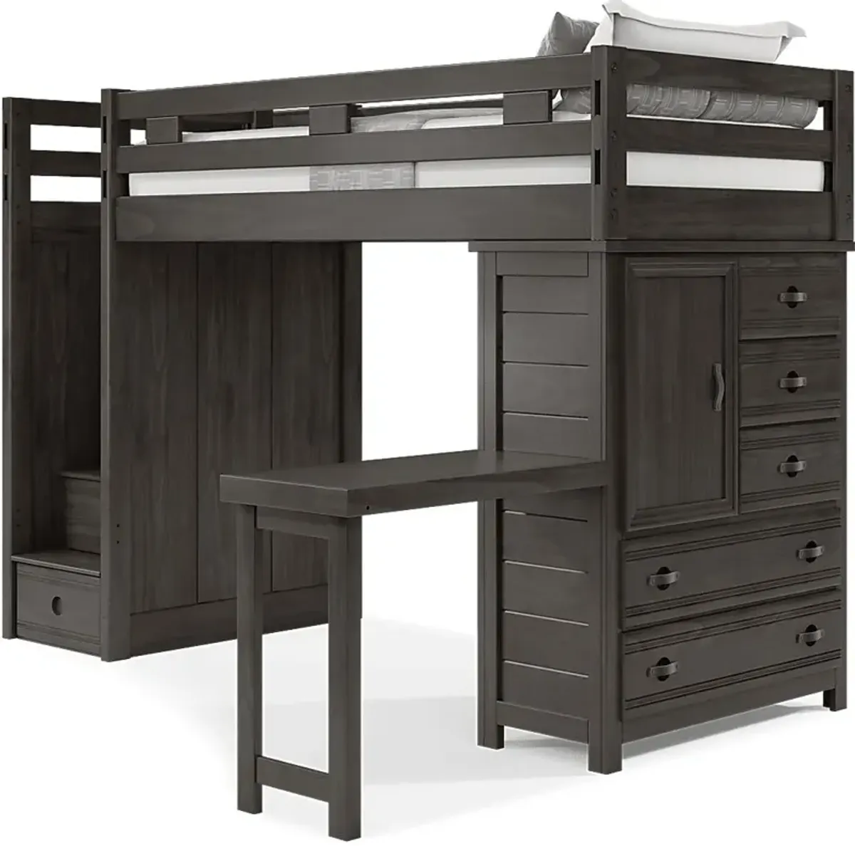 Kids Creekside 2.0 Charcoal Twin Step Loft with Loft Chest and Desk Attachment