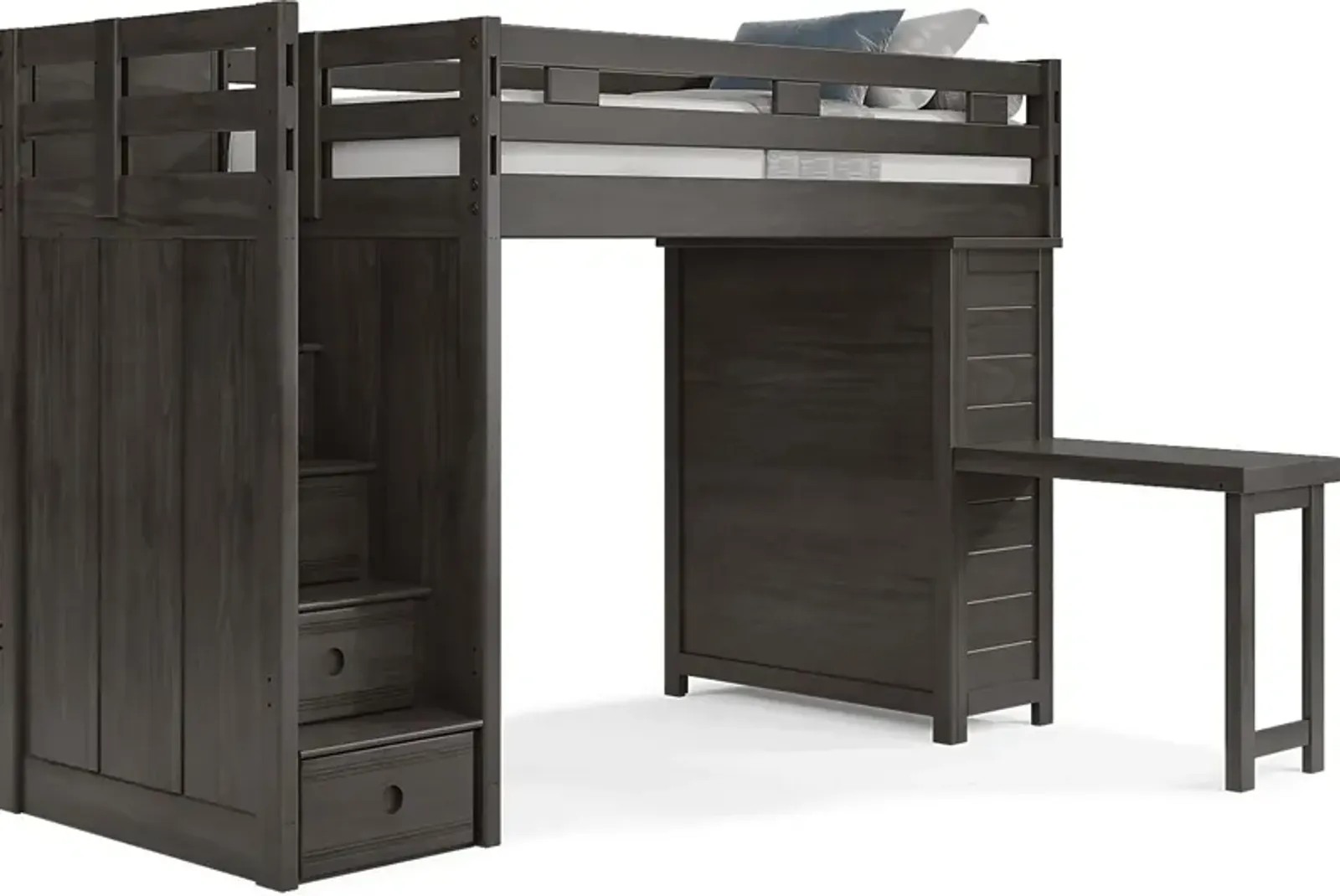 Kids Creekside 2.0 Charcoal Twin Step Loft with Loft Chest and Desk Attachment