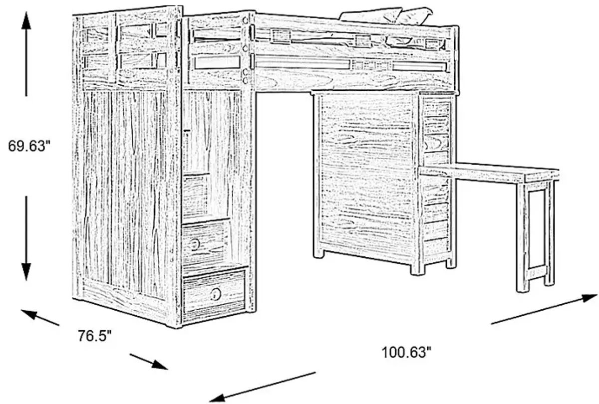 Kids Creekside 2.0 Chestnut Twin Step Loft with Loft Chest and Desk Attachment