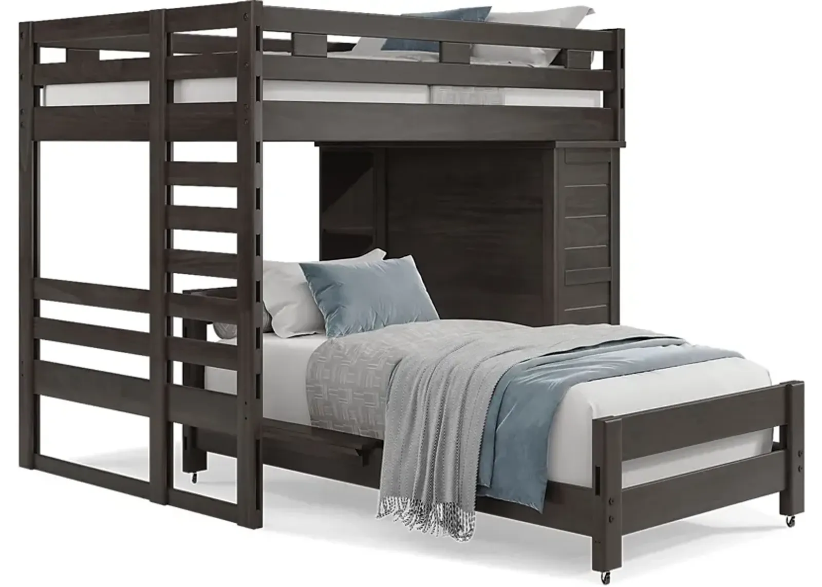 Kids Creekside 2.0 Charcoal Full/Twin Loft with Loft Chest and Bookcase