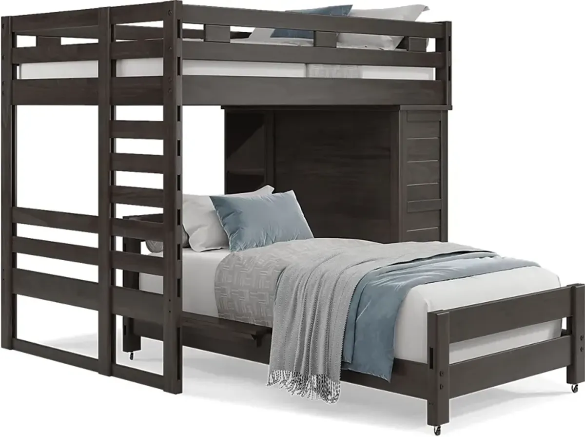 Kids Creekside 2.0 Charcoal Full/Twin Loft with Loft Chest and Bookcase