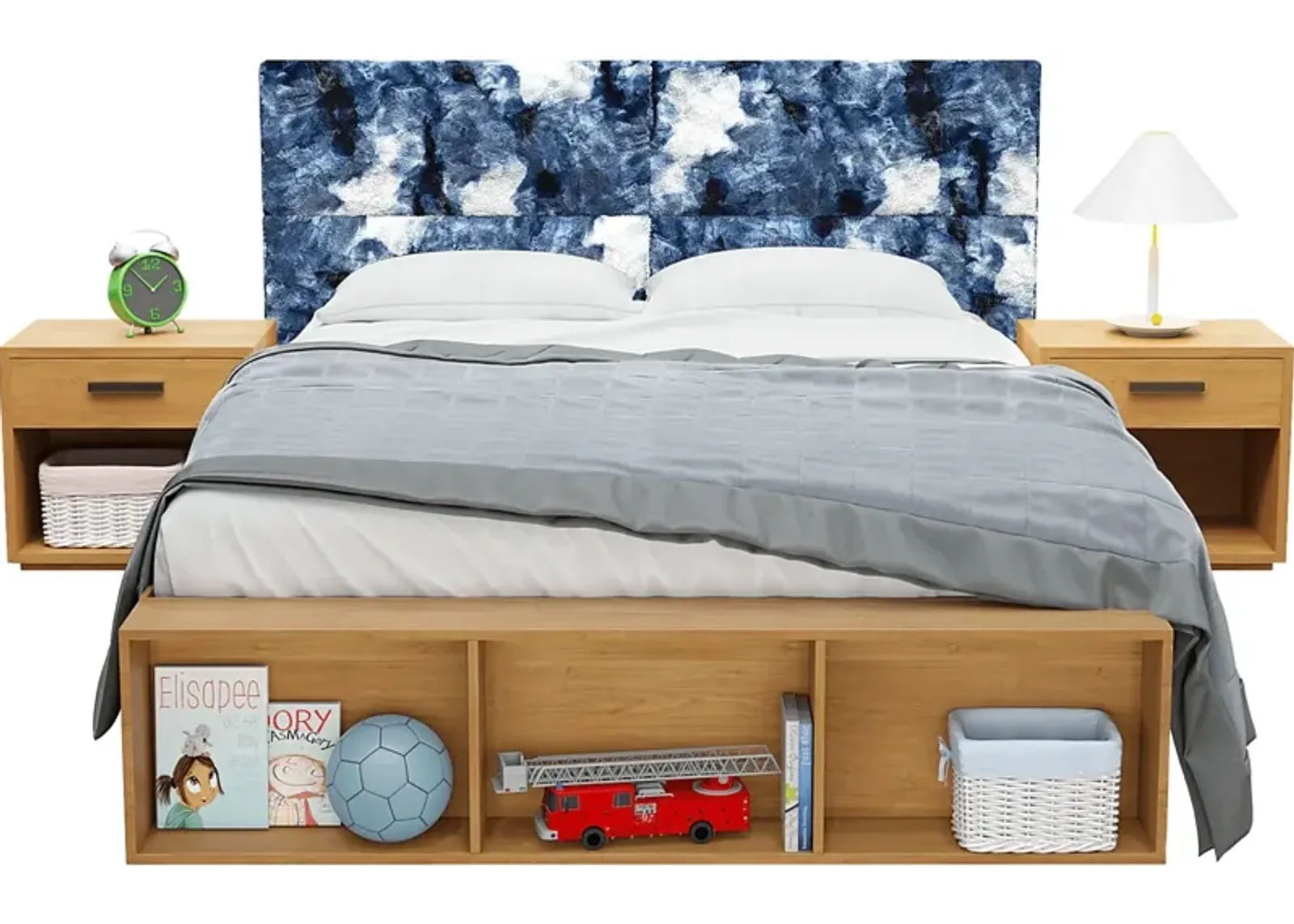 Kids Burkett II Blue White Full/Queen Faux Fur Headboard Panel, Set of 4