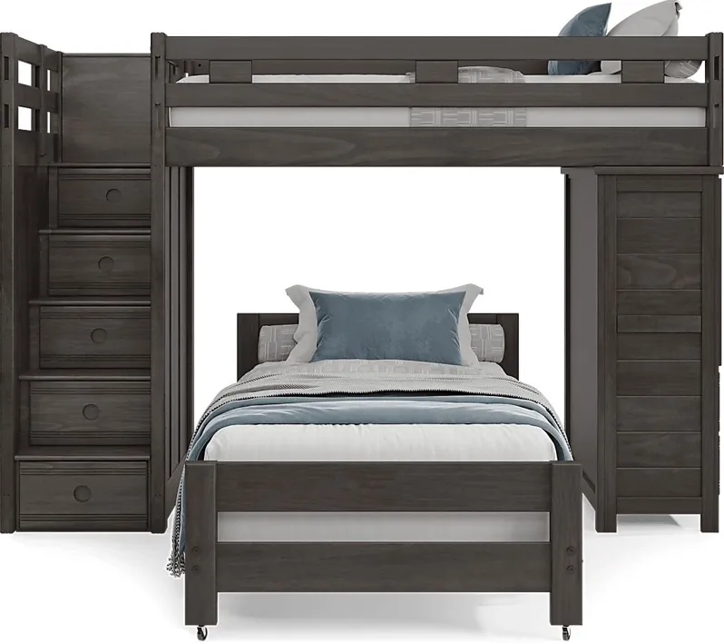 Kids Creekside 2.0 Charcoal Twin/Twin Step Loft with Loft Chest