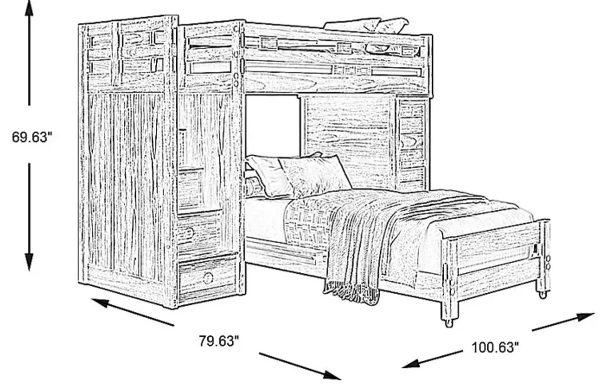 Kids Creekside 2.0 Chestnut Twin/Twin Step Loft with Loft Chest