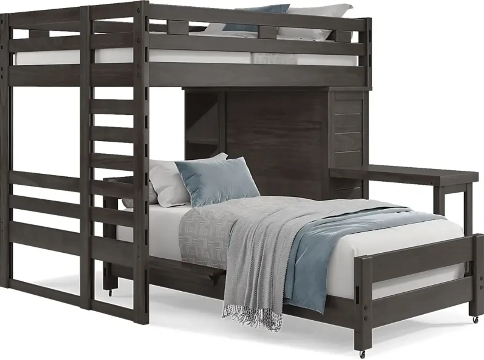 Kids Creekside 2.0 Charcoal Full/Twin Loft with Loft Chest, Bookcase and Desk Attachment