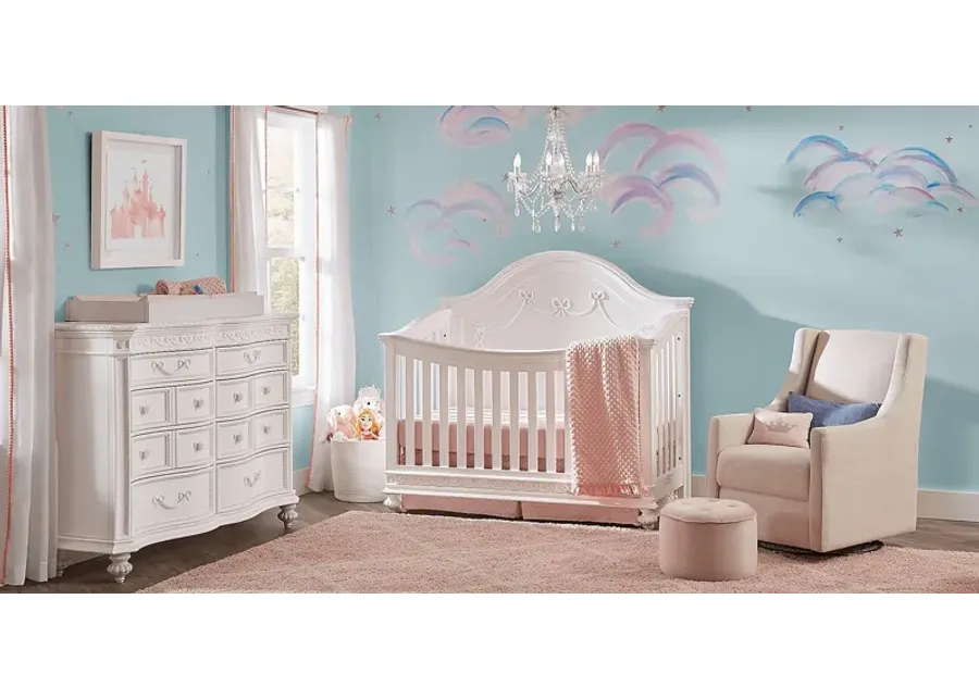 Disney Princess Fairytale White 5 Pc Nursery with Toddler Rails by Rooms To Go Furniture