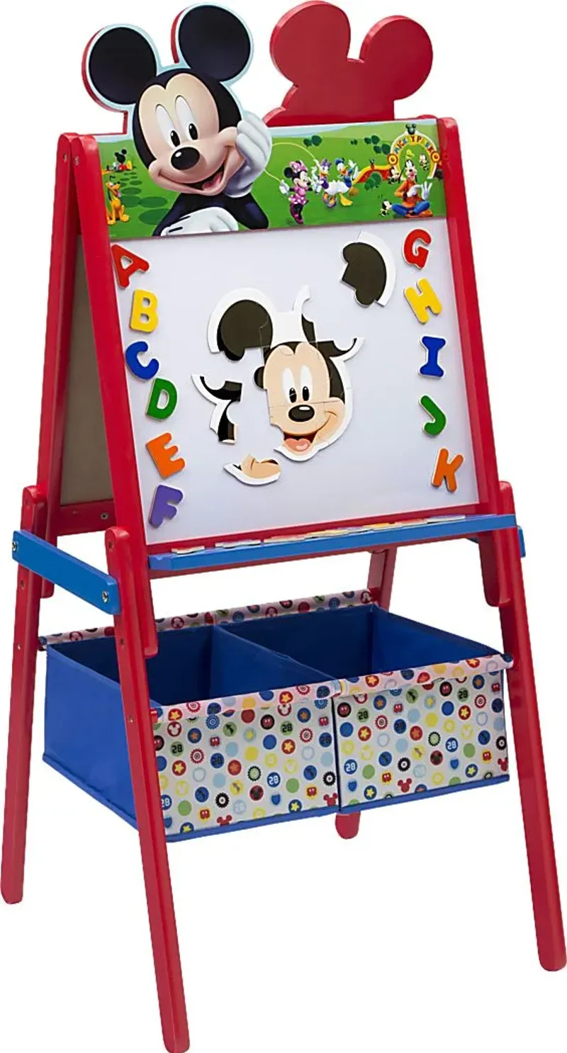 Kids Disney Mickey Mouse Red Easel with Storage