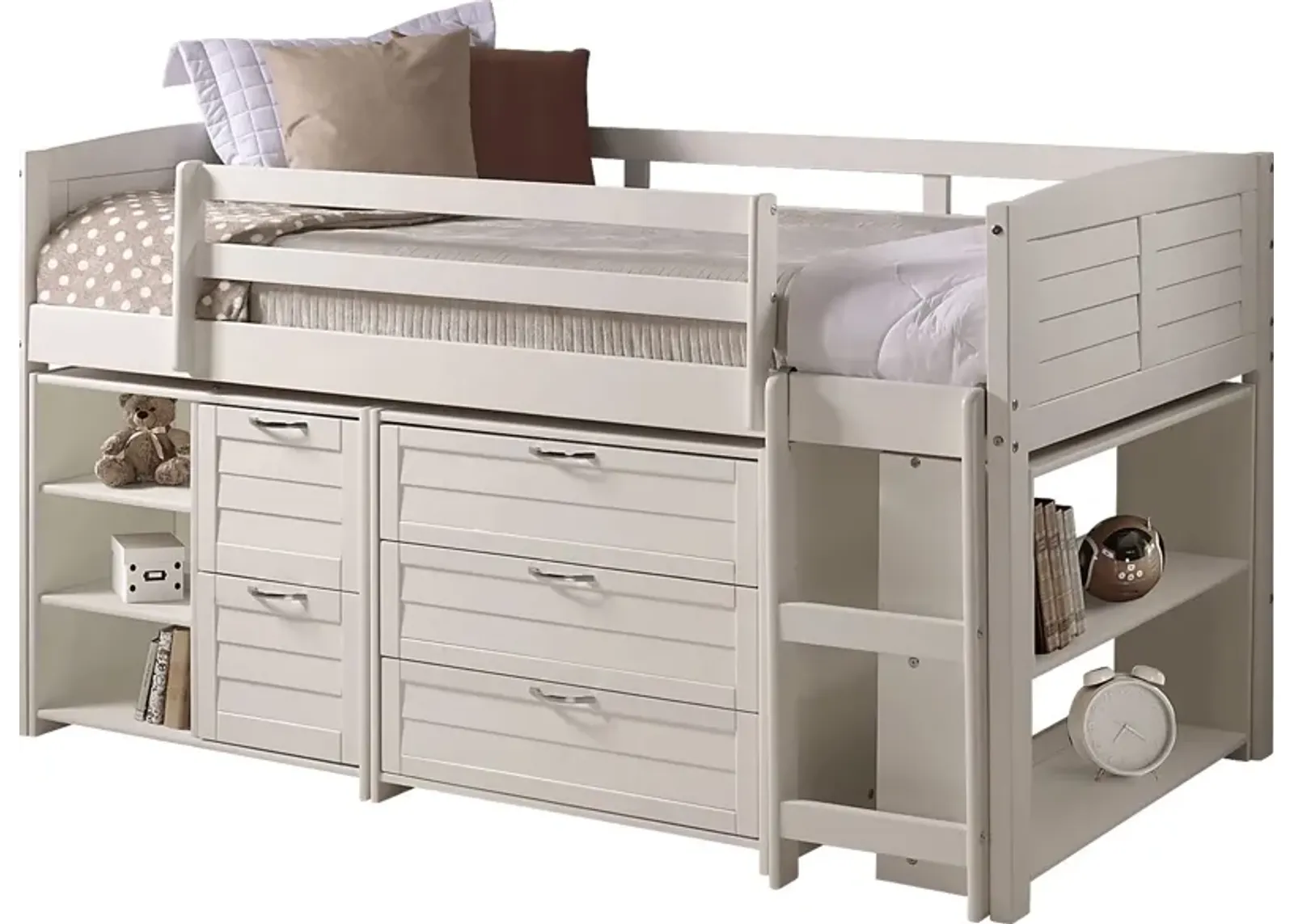 Kids Burchill White Twin Loft Bed with Storage