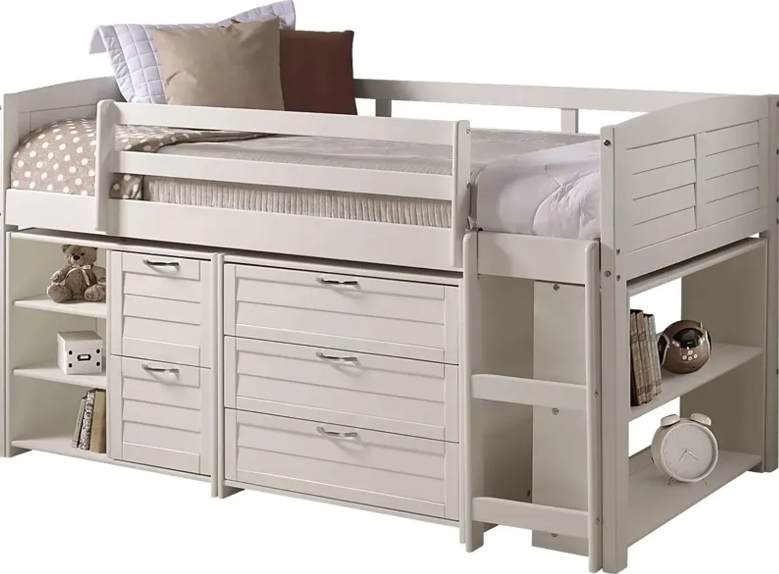 Kids Burchill White Twin Loft Bed with Storage