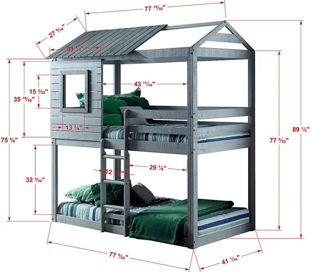 Kids Caely Camo Twin/Twin Gray Bunk Bed