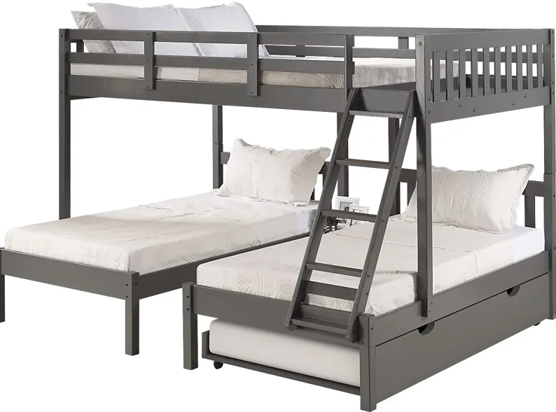 Kids Codding Gray Full/Double Twin Bunk Bed with Trundle