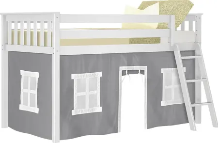 Kids Linnett White Twin Low Loft Bed with Gray Tent
