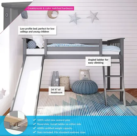 Kids Adeliza Gray Twin Low Loft Bed with Slide