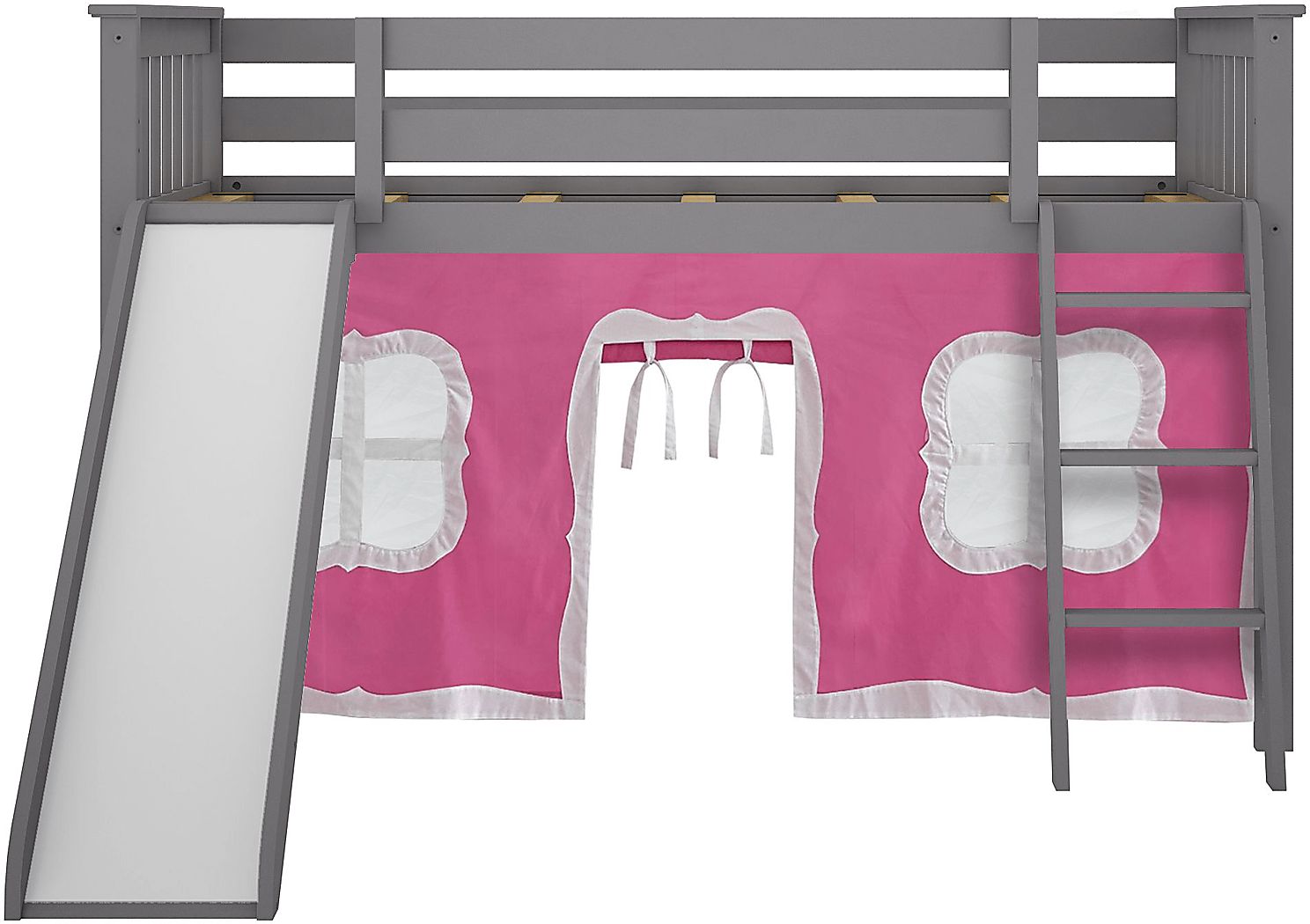 Kids Ayleth Gray Twin Low Loft Bed with Pink Tent