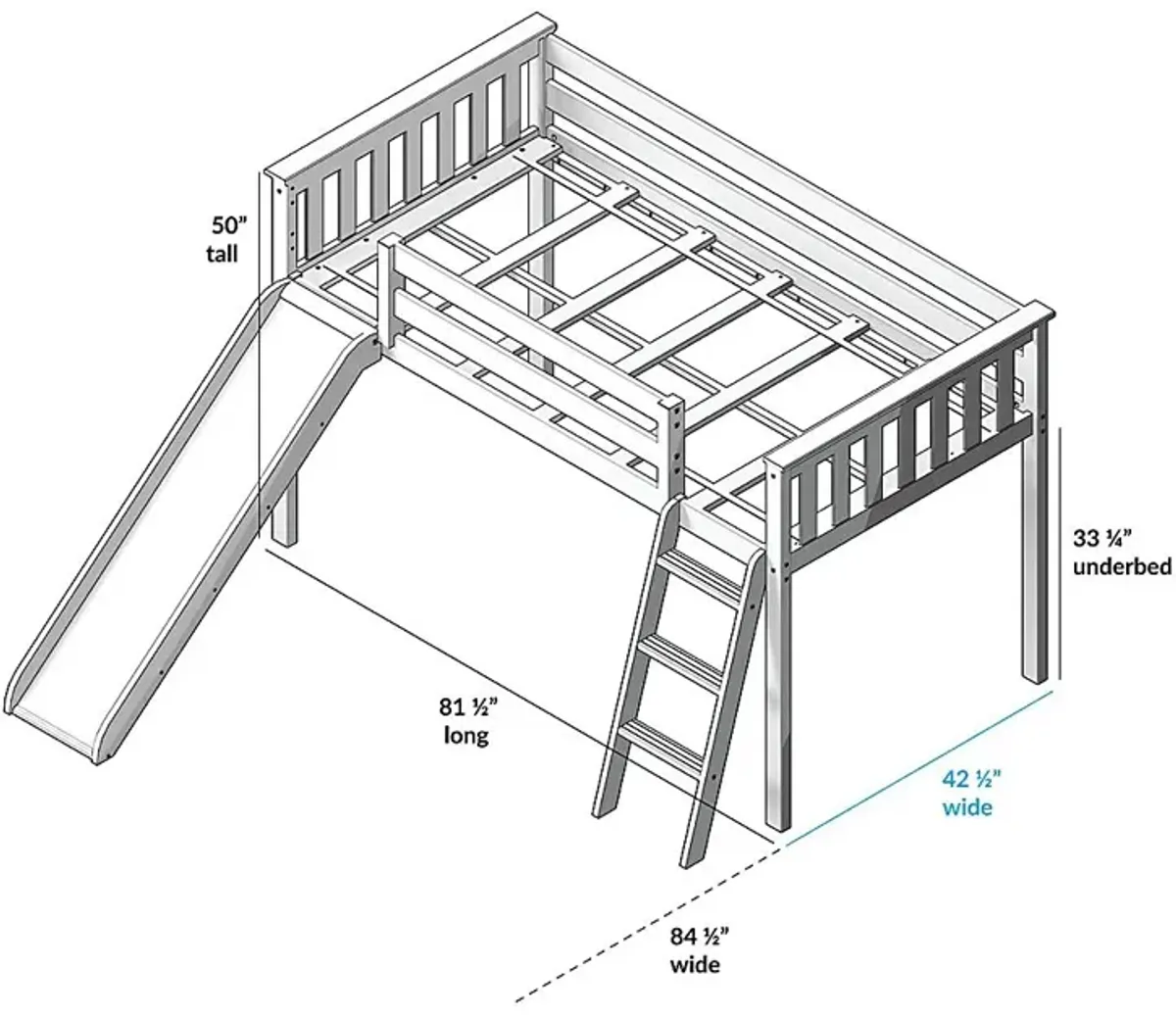 Kids Ayleth White Twin Low Loft Bed with Purple Tent