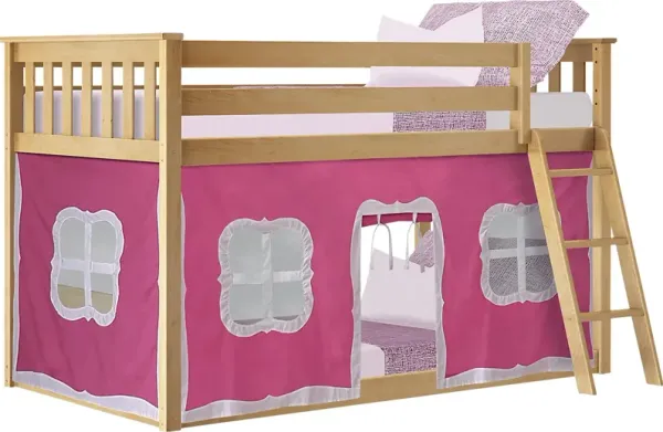 Kids Thorsten Beige Twin/Twin Low Bunk Bed with Pink Tent