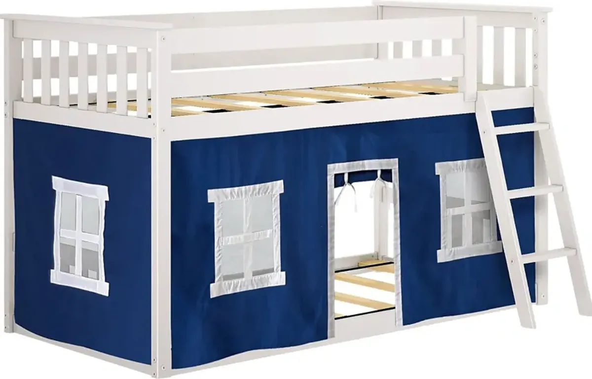 Kids Thorsten White Twin/Twin Low Bunk Bed with Blue Tent