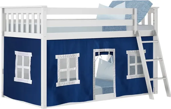 Kids Thorsten White Twin/Twin Low Bunk Bed with Blue Tent