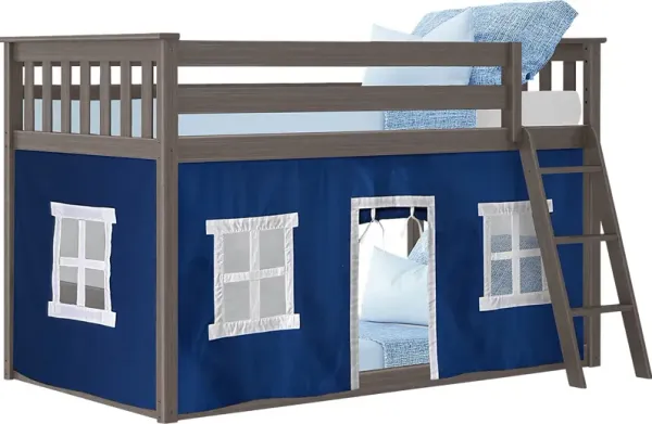 Kids Thorsten Brown Twin/Twin Low Bunk Bed with Blue Tent