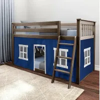 Kids Thorsten Brown Twin/Twin Low Bunk Bed with Blue Tent