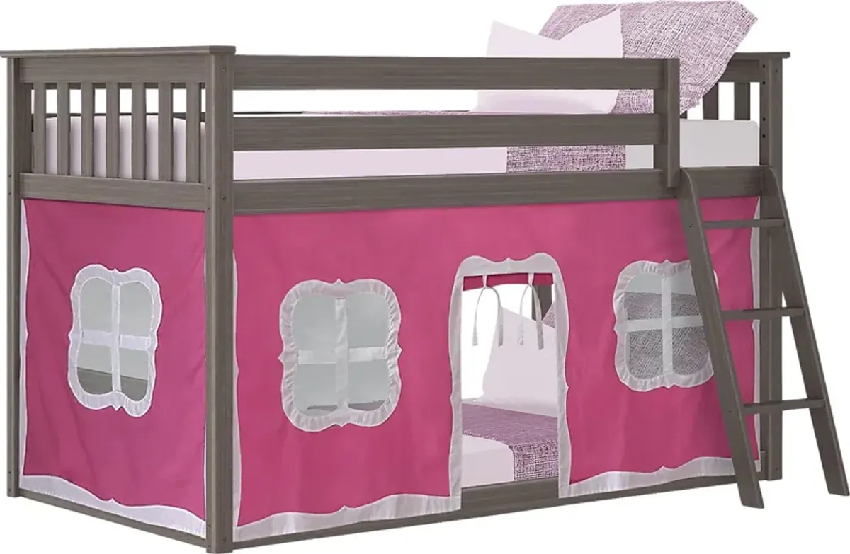 Kids Thorsten Brown Twin/Twin Low Bunk Bed with Pink Tent