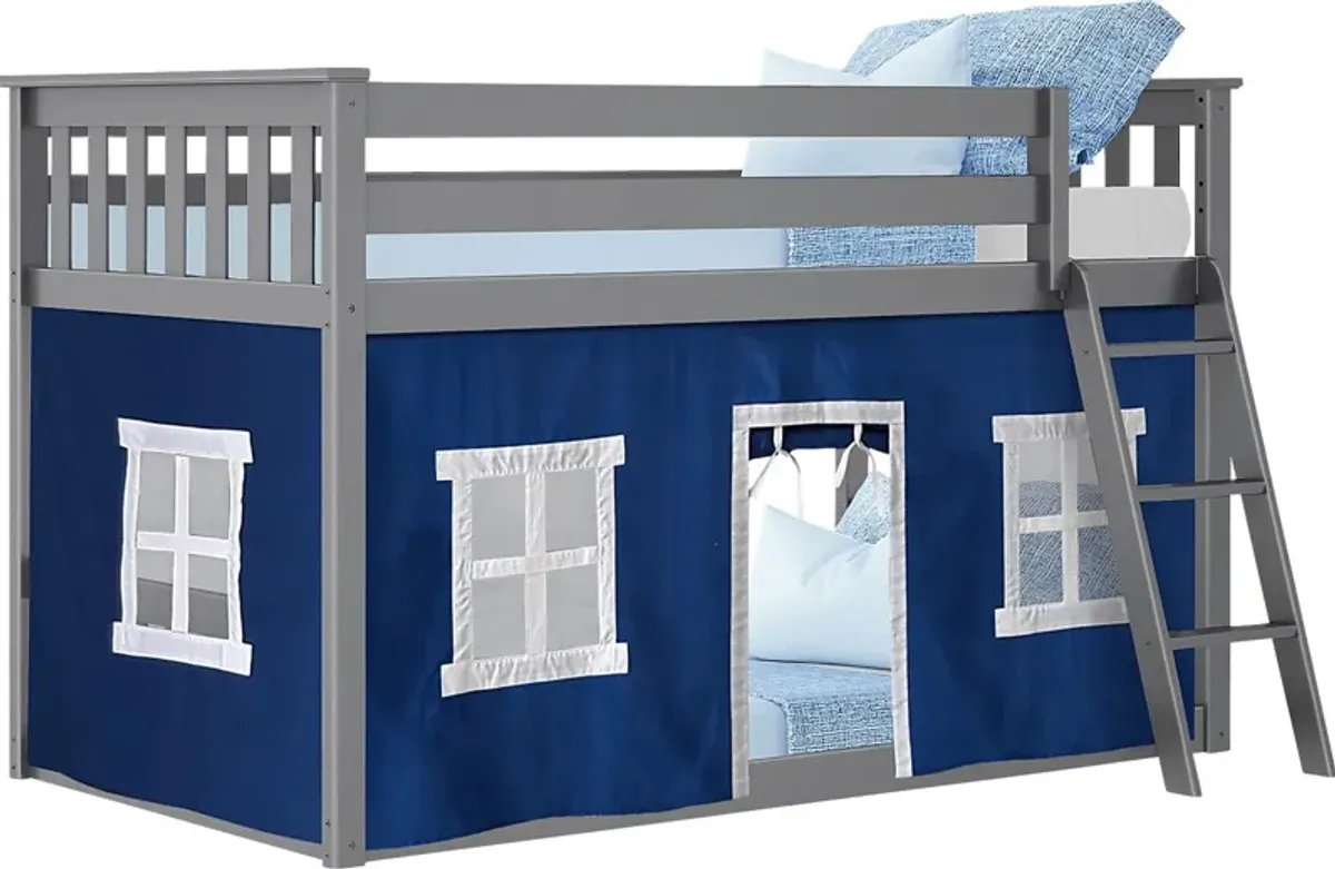 Kids Thorsten Gray Twin/Twin Low Bunk Bed with Blue Tent