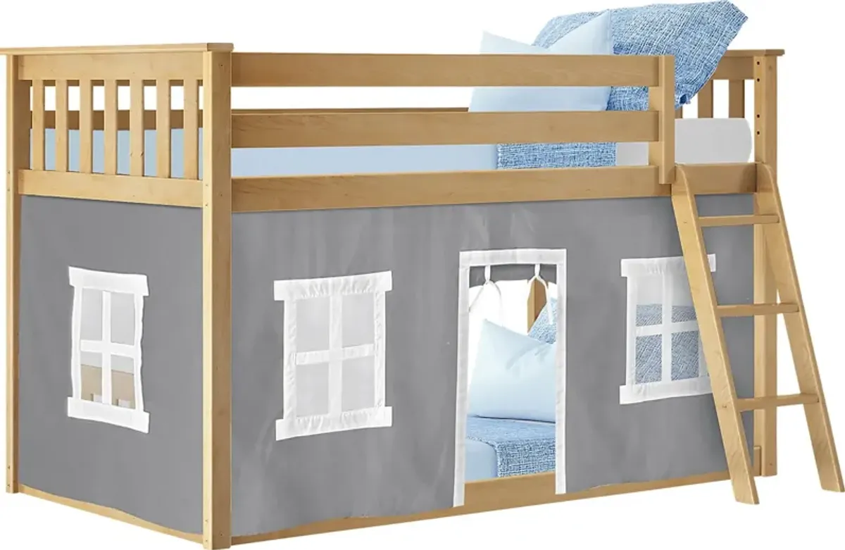 Kids Thorsten Beige Twin/Twin Low Bunk Bed with Gray Tent