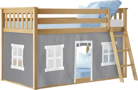 Kids Thorsten Beige Twin/Twin Low Bunk Bed with Gray Tent