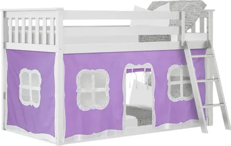 Kids Thorsten White Twin/Twin Low Bunk Bed with Purple Tent