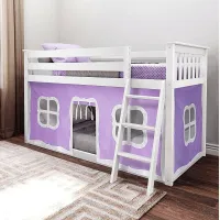 Kids Thorsten White Twin/Twin Low Bunk Bed with Purple Tent