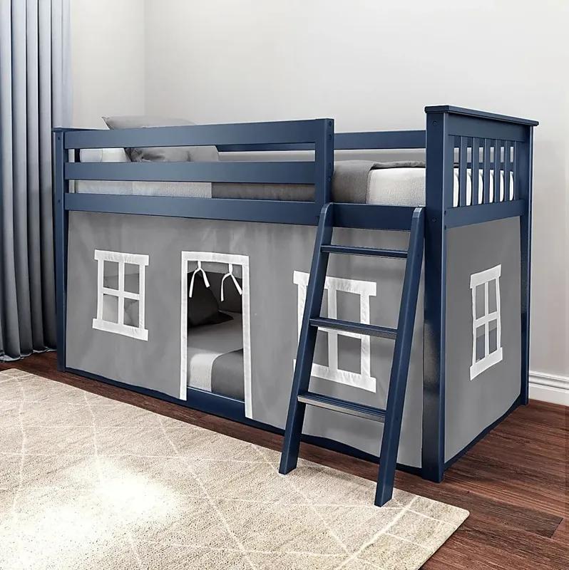 Kids Thorsten Blue Twin/Twin Low Bunk Bed with Gray Tent