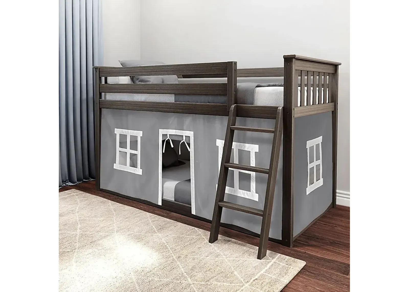 Kids Thorsten Brown Twin/Twin Low Bunk Bed with Gray Tent