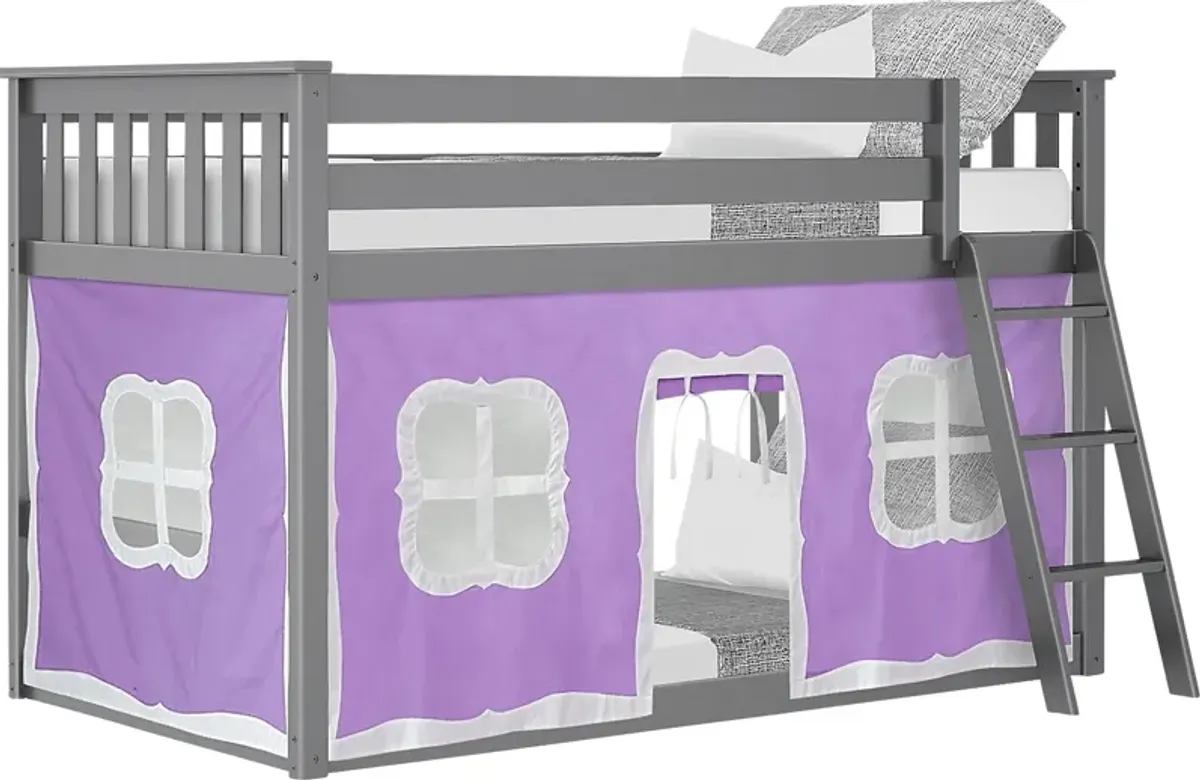 Kids Thorsten Gray Twin/Twin Low Bunk Bed with Purple Tent