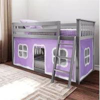 Kids Thorsten Gray Twin/Twin Low Bunk Bed with Purple Tent