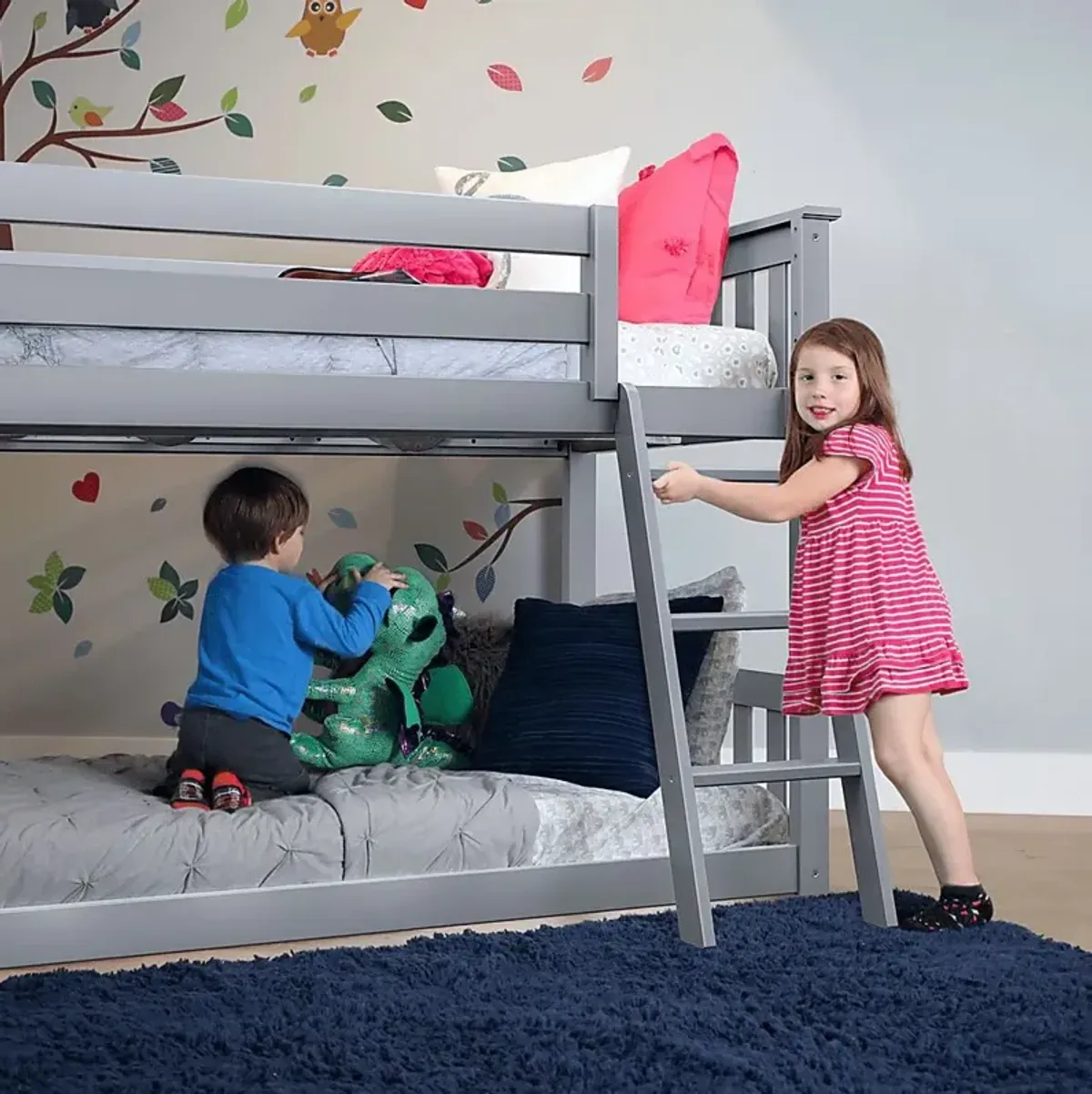 Kids Aalam Gray Twin/Twin Low Bunk Bed