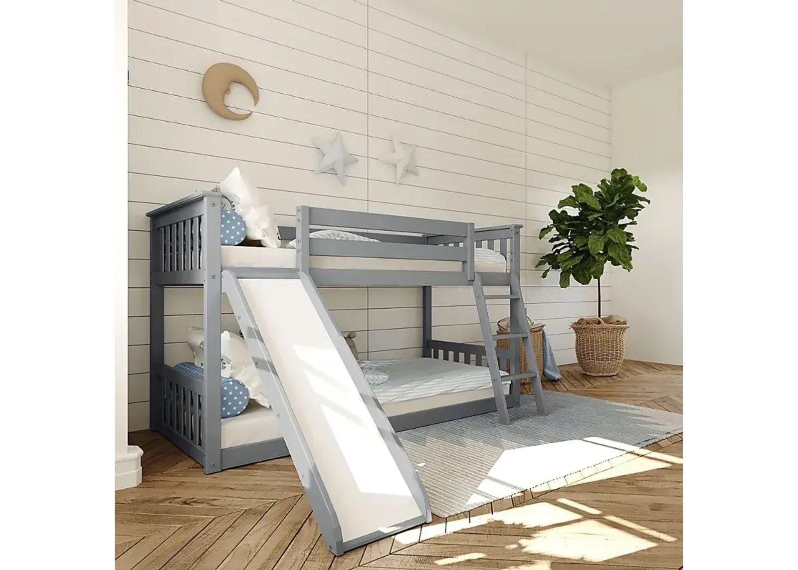 Kids Aalam Gray Twin/Twin Low Bunk Bed