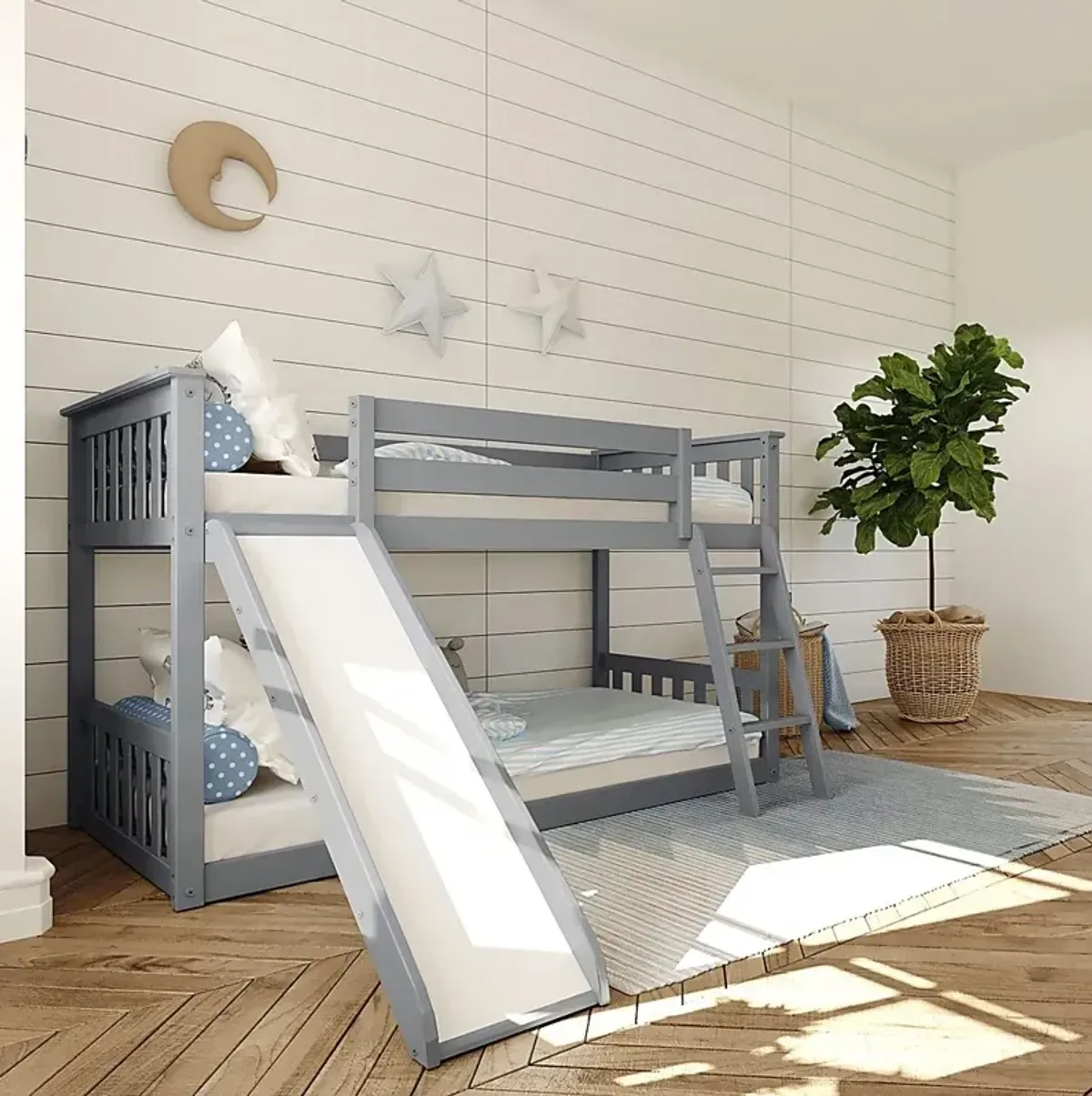 Kids Aalam Gray Twin/Twin Low Bunk Bed