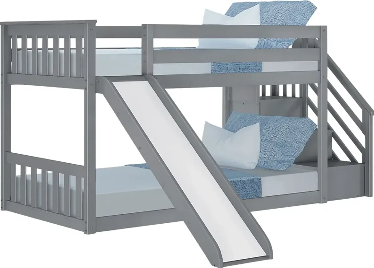 Kids Alrik Gray Twin/Twin Low Bunk Bed with Staircase and Slide