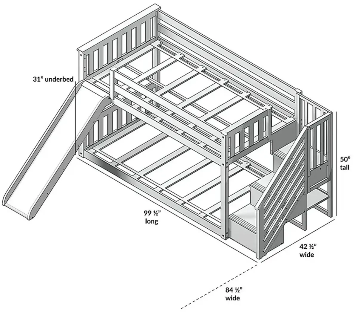 Kids Alrik Gray Twin/Twin Low Bunk Bed with Staircase and Slide