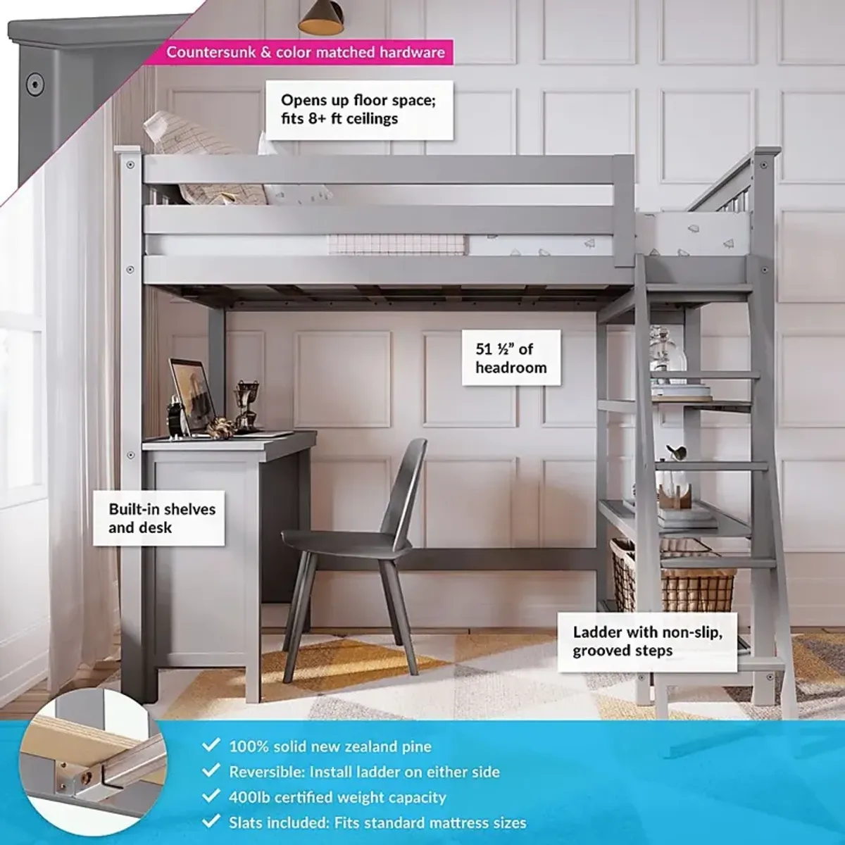 Kids Bentonbrook Gray Twin High Loft Bed