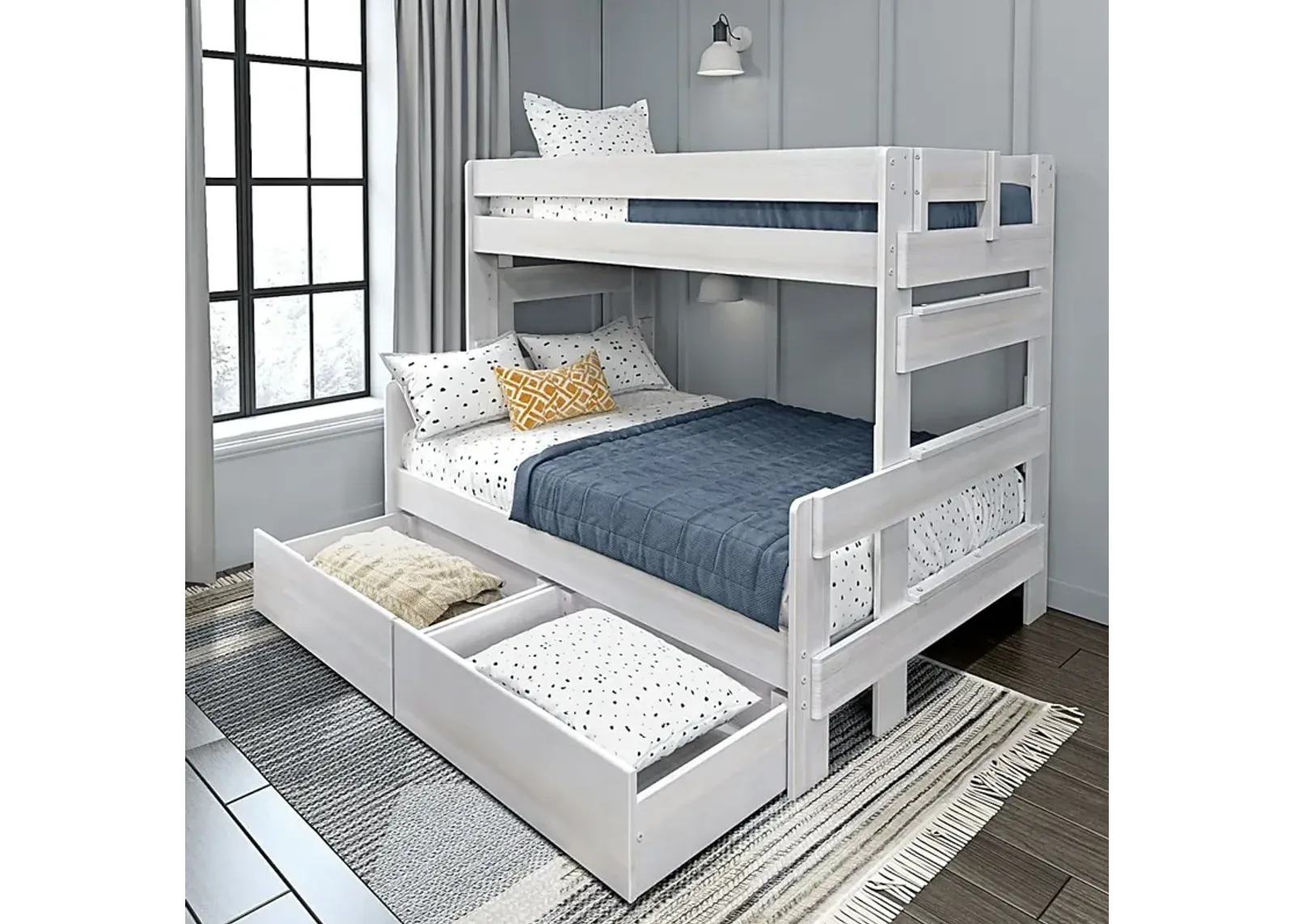 Kids Eastwick White Twin/Full Bunk Bed with Storage Drawers