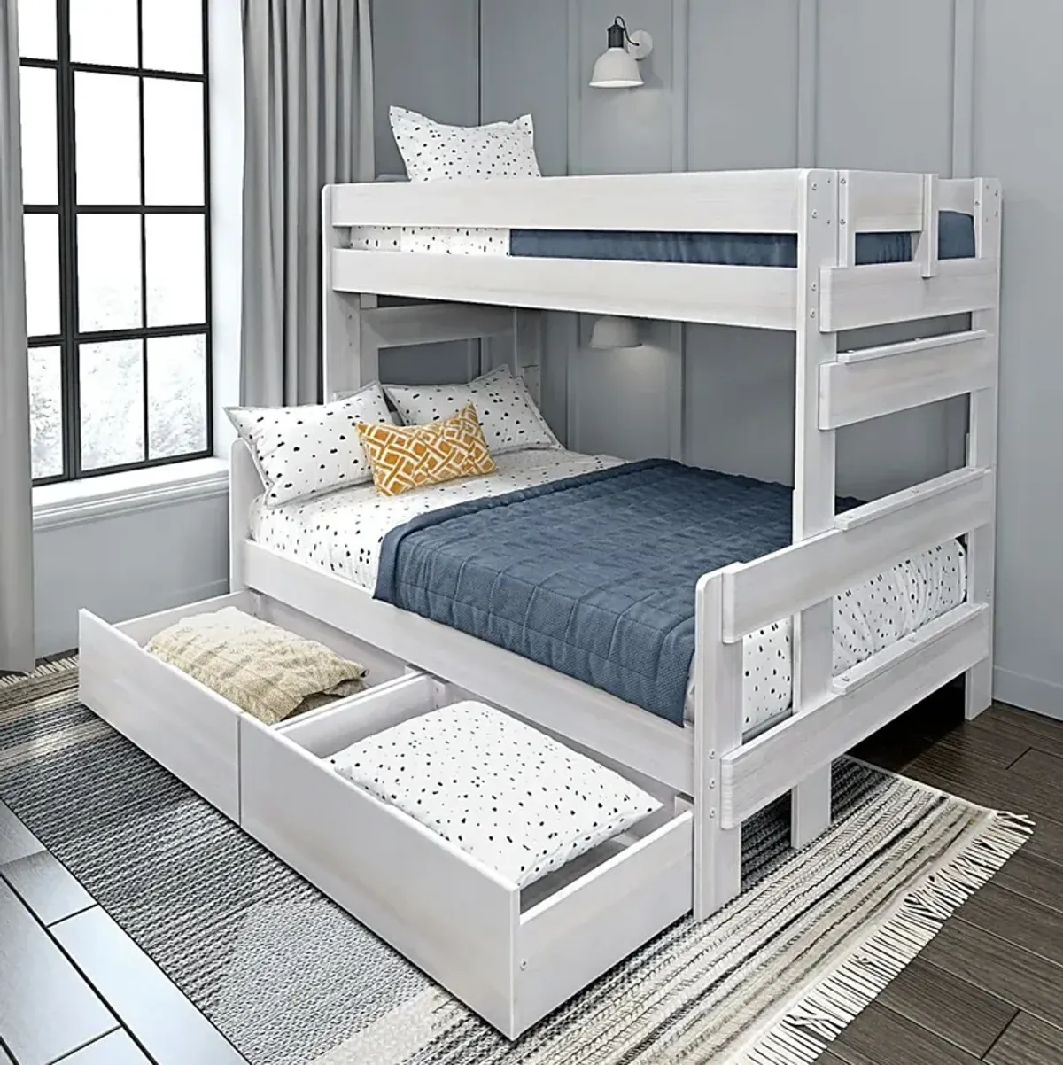 Kids Eastwick White Twin/Full Bunk Bed with Storage Drawers