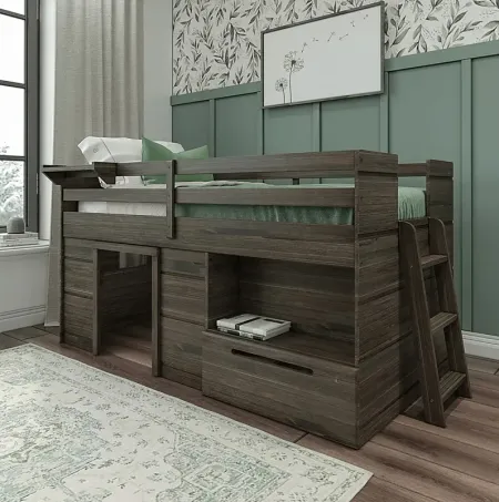 Kids Edenberry Brown Twin Loft Bed with 1 Drawer