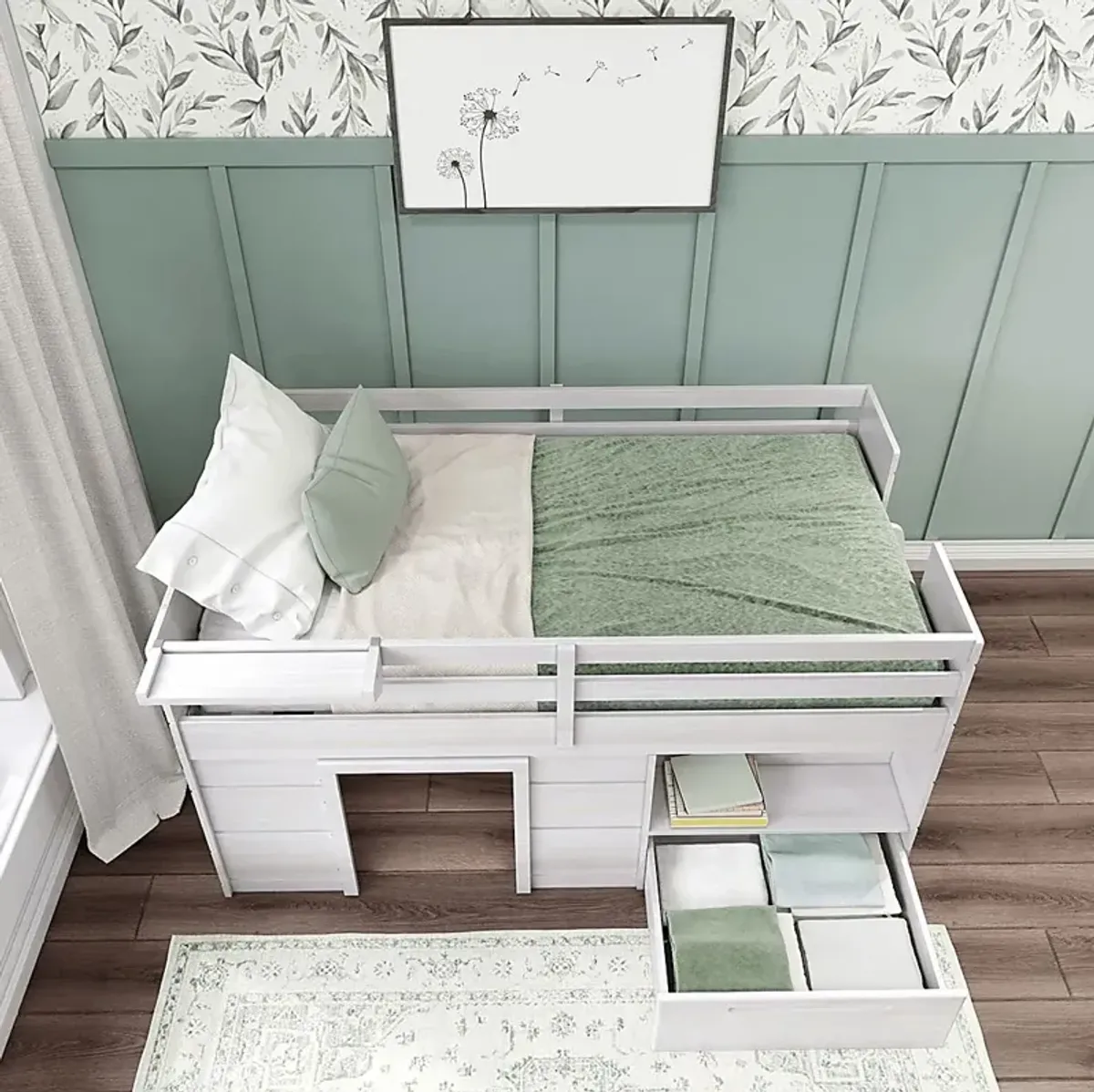 Kids Edenberry White Twin Loft Bed with 1 Drawer