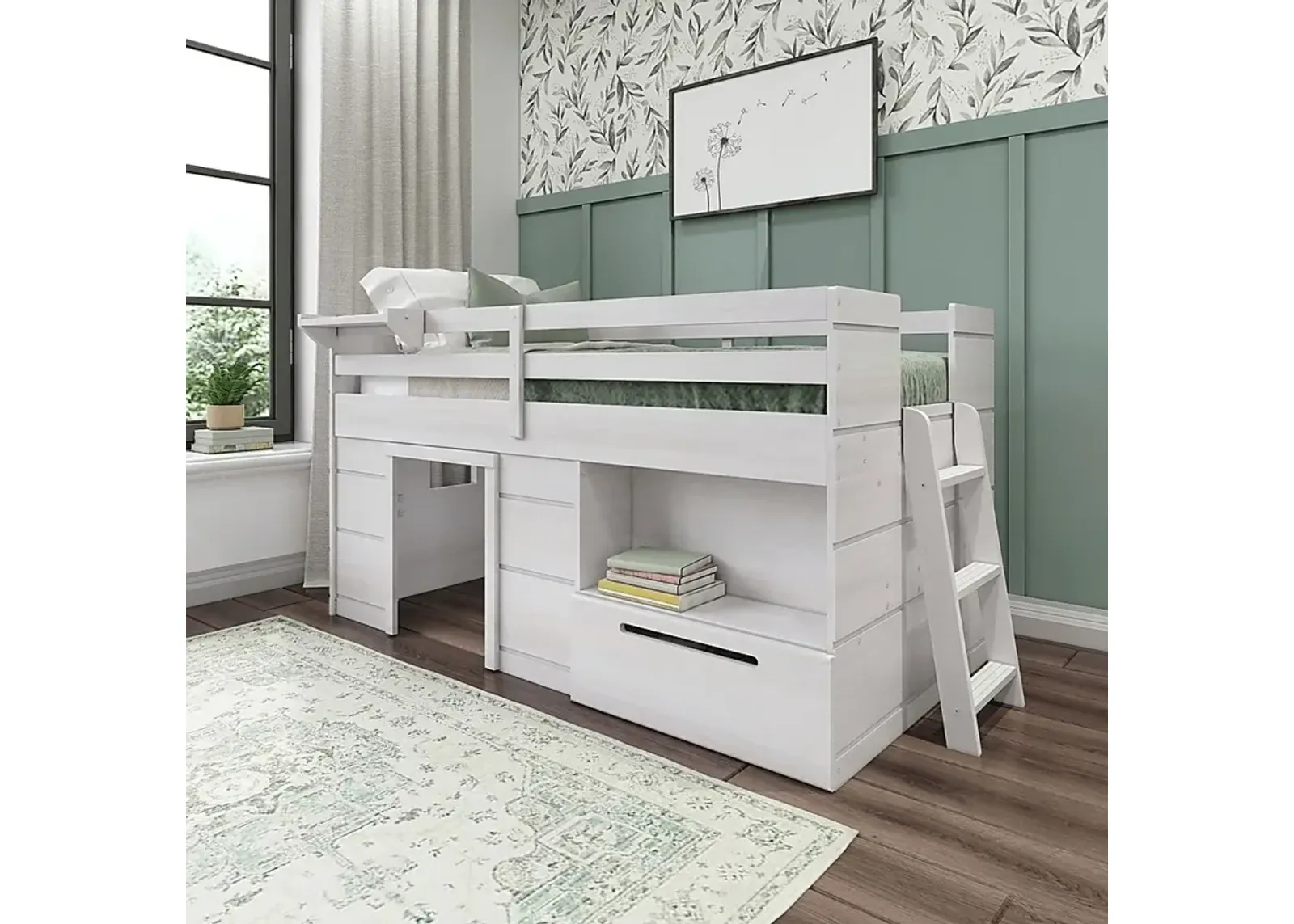 Kids Edenberry White Twin Loft Bed with 1 Drawer