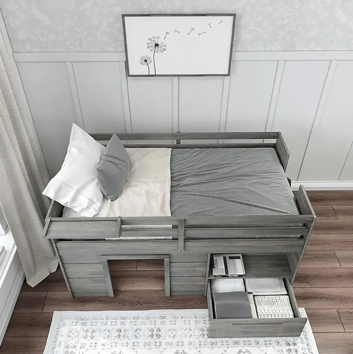 Kids Edenberry Gray Twin Loft Bed with 1 Drawer