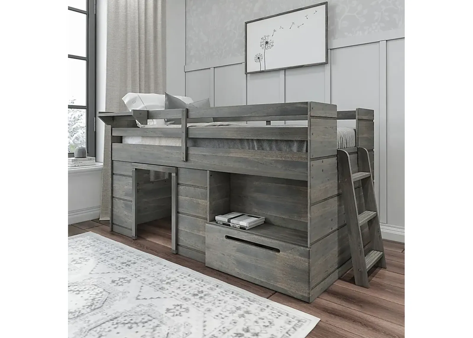 Kids Edenberry Gray Twin Loft Bed with 1 Drawer