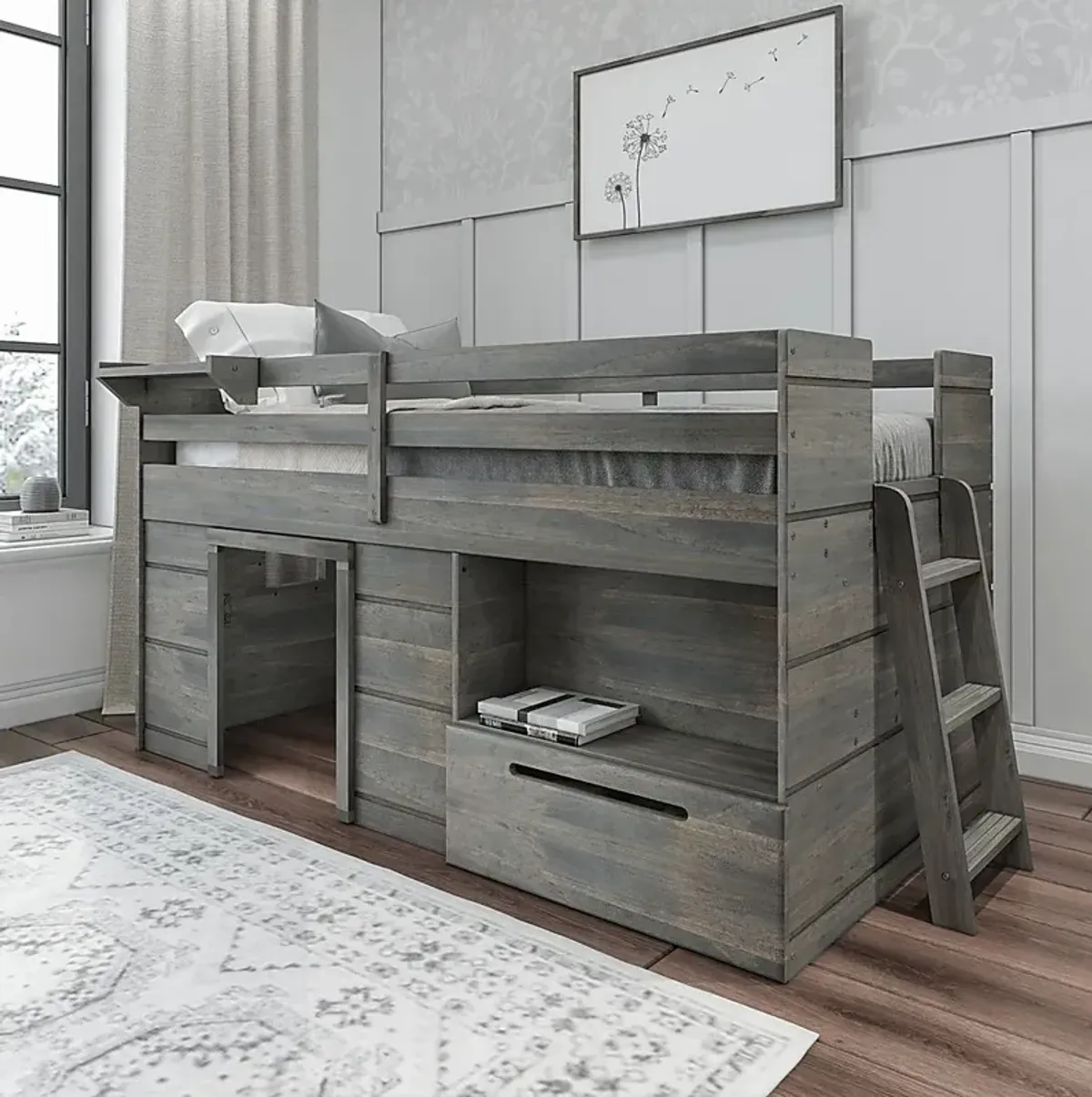 Kids Edenberry Gray Twin Loft Bed with 1 Drawer