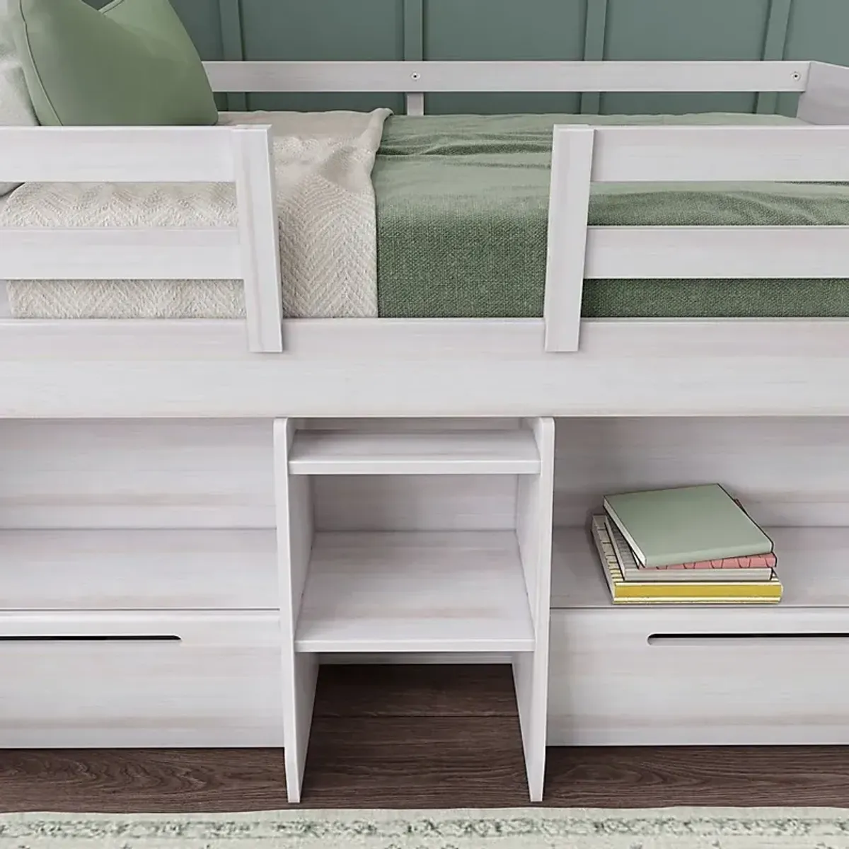 Kids Edenberry White Twin Loft Bed with 2 Drawers